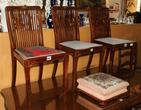 3 inlaid chairs & a stool
